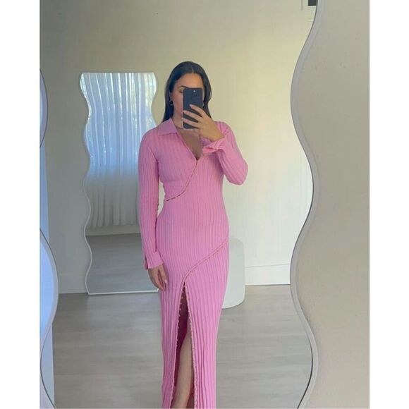 SOVERE Facet Knit Maxi Dress in Musk -Side front hem split size S NWT218 - Picture 3 of 9